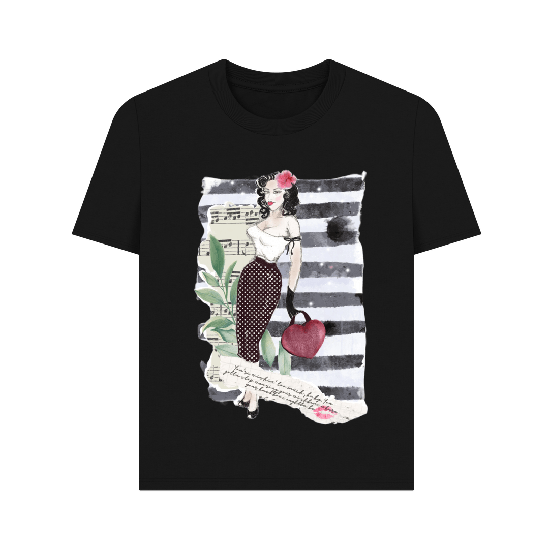 Black WOMENS GRAPHIC T-SHIRT SCRAPBOOK PRINT \u00a323