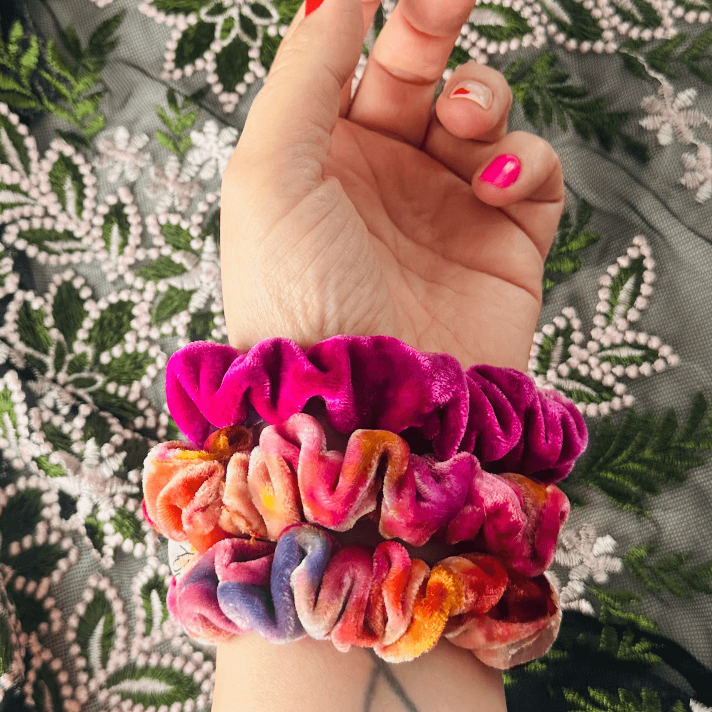 PINK/PURPLE/ GOLDS SILK VELVET SCRUNCHIE from £6