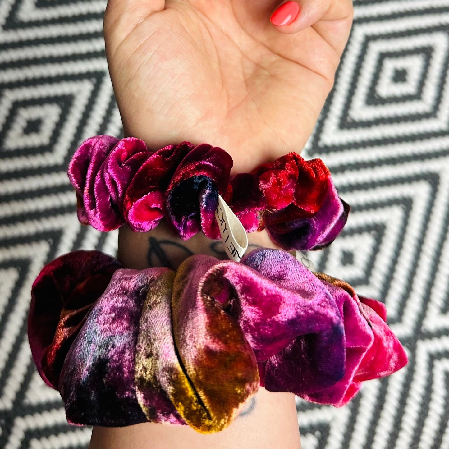 PINK/PURPLE/ GOLDS SILK VELVET SCRUNCHIE from £6