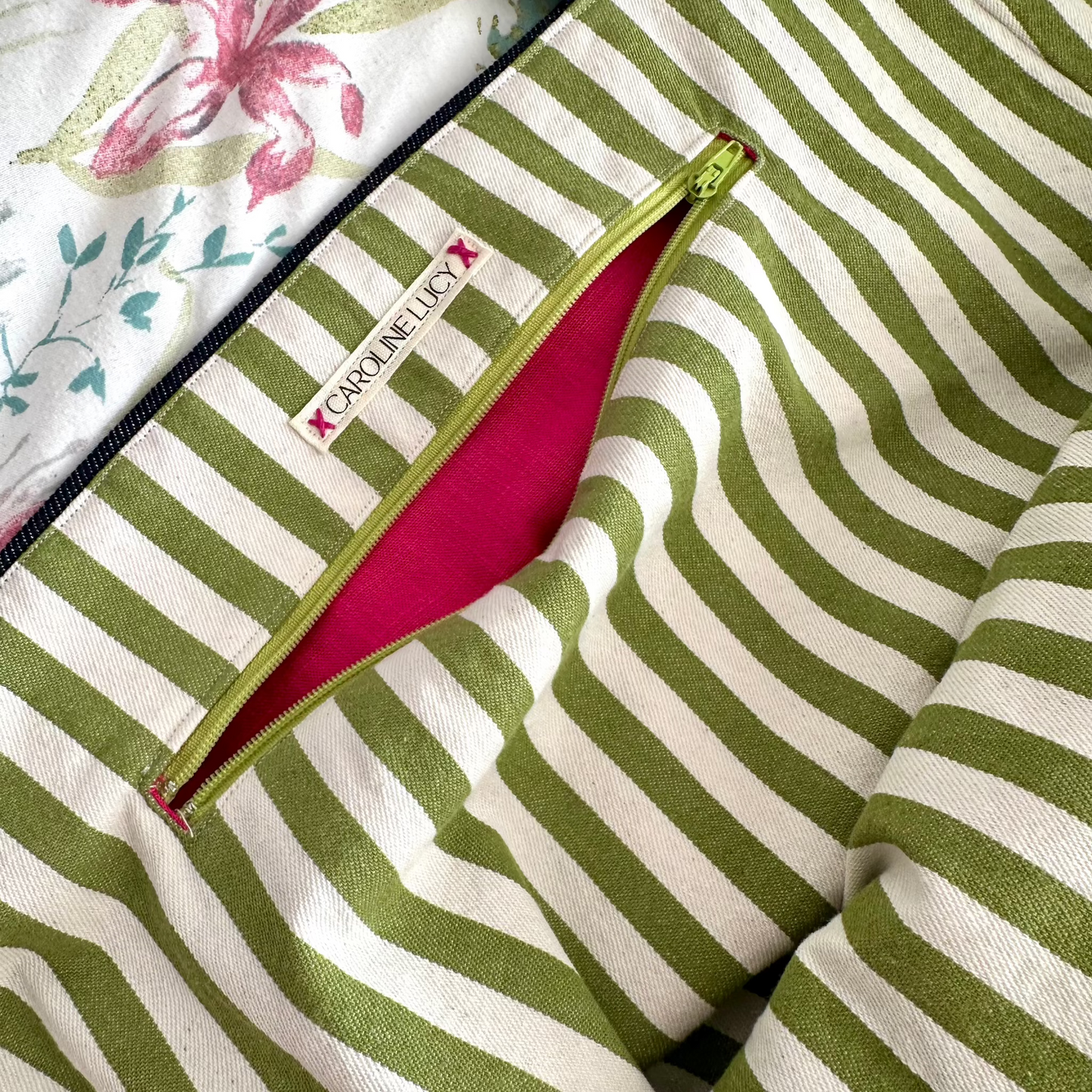 THE CITY BAG GREEN STRIPE AND PINK £59