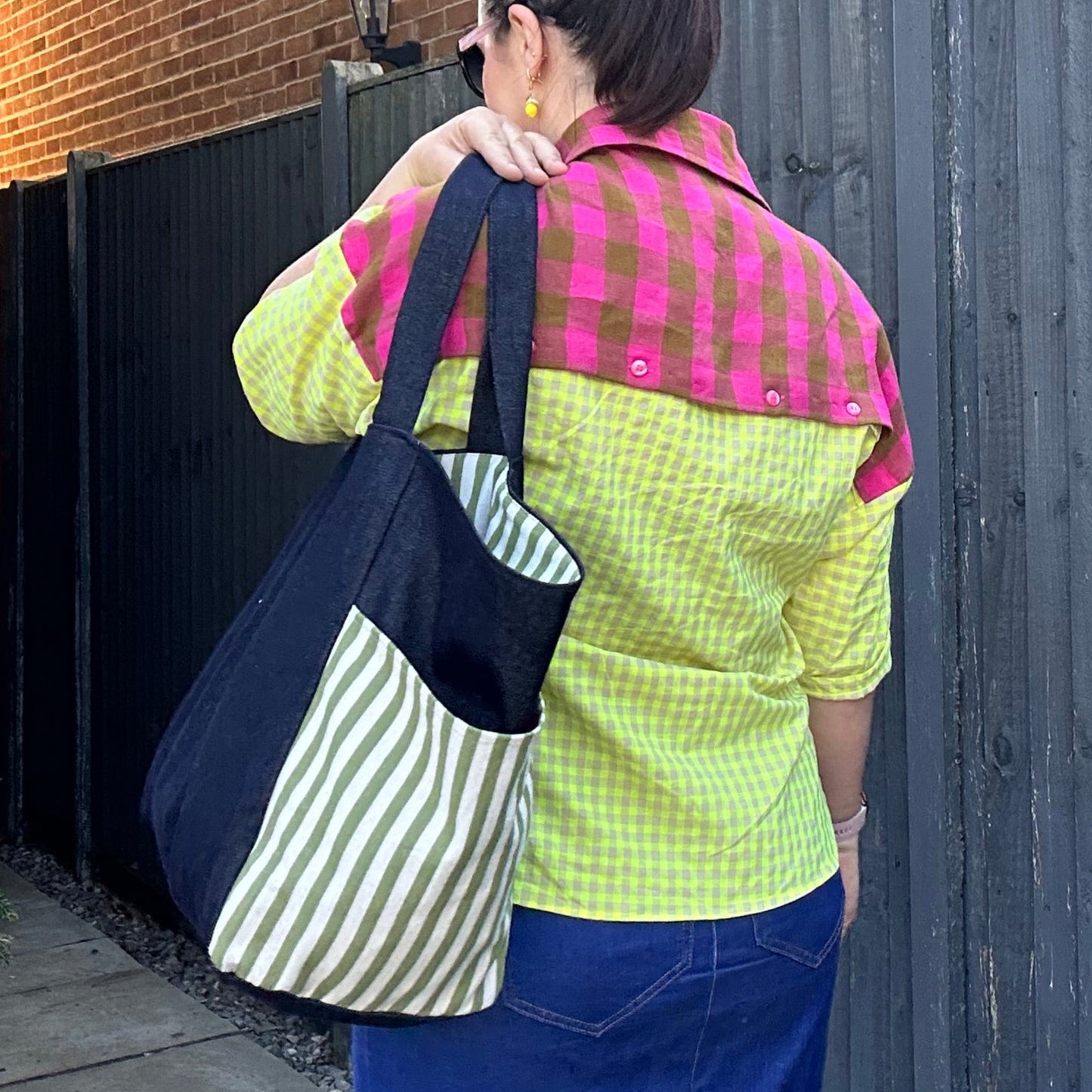 THE CITY BAG GREEN STRIPE AND PINK £59