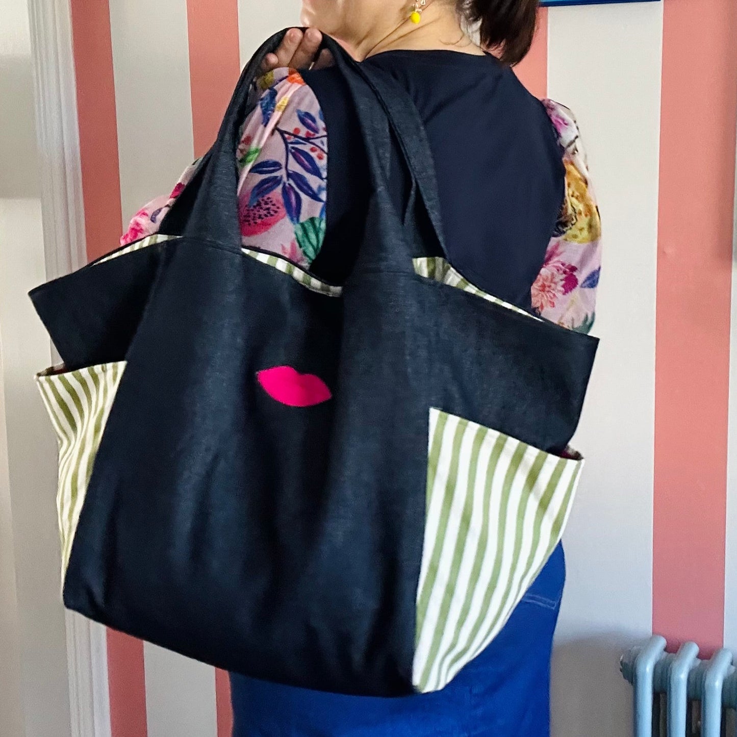 THE CITY BAG GREEN STRIPE AND PINK £59