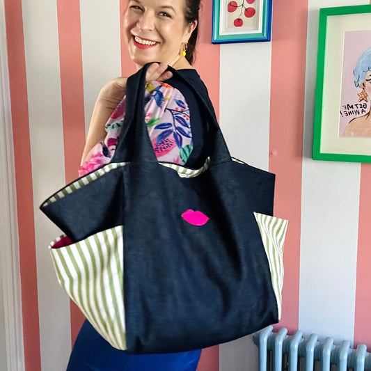 THE CITY BAG GREEN STRIPE AND PINK £59