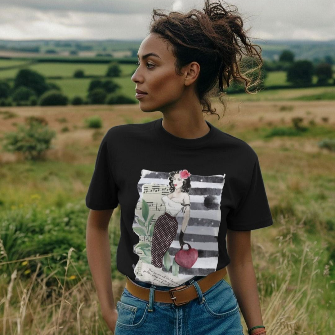VINTAGE CHIC WOMENS GRAPHIC T-SHIRT SCRAPBOOK PRINT £23